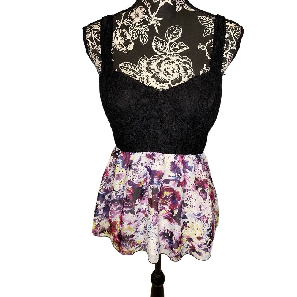 Studio Y Lace Babydoll Tank Top Floral Peplum Coquette Fairycore Cami Summer